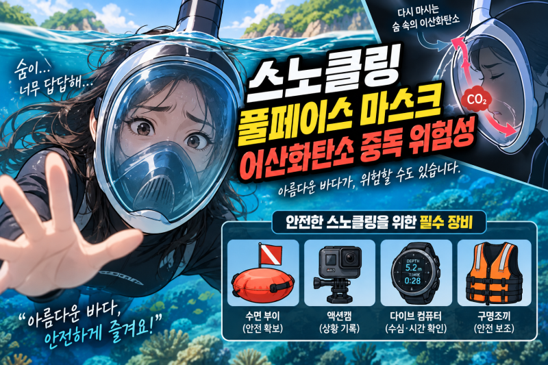 스노클링 풀페이스 마스크 이산화탄소 중독 위험성과 안전 장비 고르는법