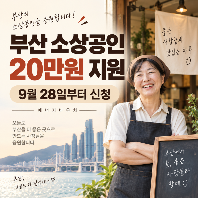 부산 소상공인 20만원 지원! 에너지바우처 신청대상·방법은?