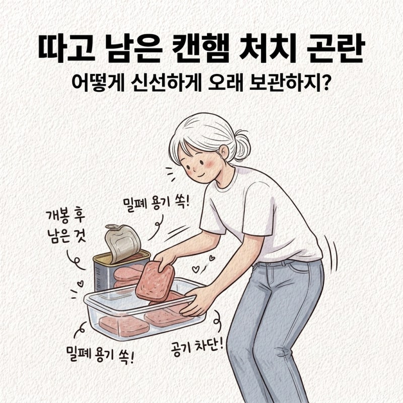 따고 남기면 다 버림 스팸 남은거 보관 냉장보관 기간 냉동보관 해동 유통기한