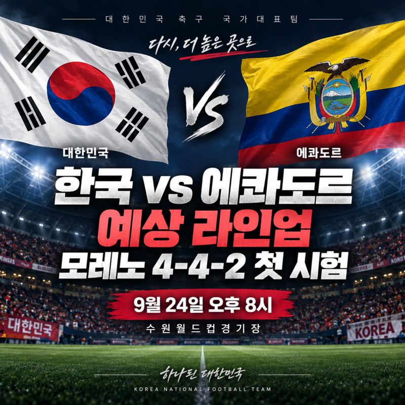 한국 에콰도르 예상 라인업, 조끼팀 훈련서 보인 오세훈·김민재…A매치 4연전 일정까지