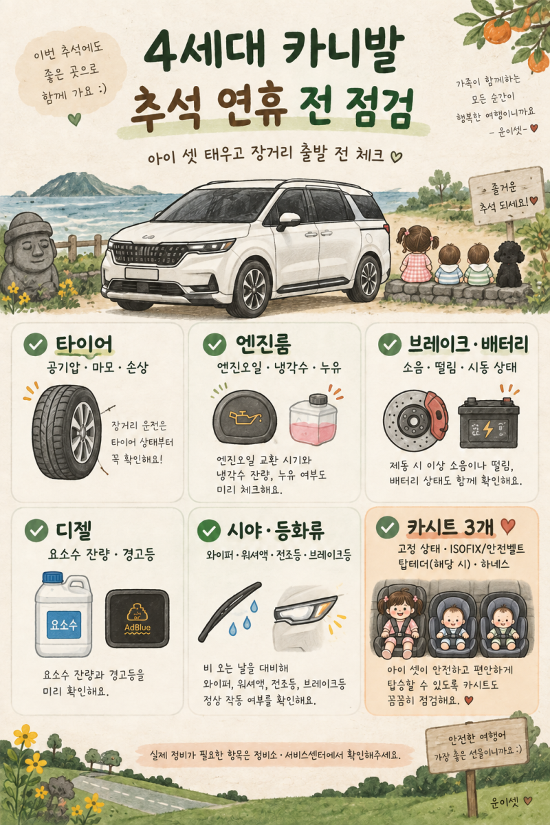 추석 연휴 전 4세대 카니발 9인승 점검｜장거리 운전 전 꼭 확인해볼 것들