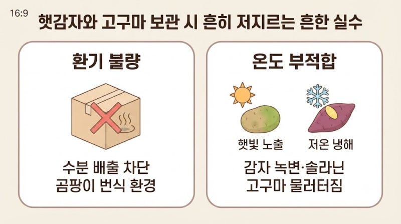 가을 햇감자와 고구마 박스 보관법 곰팡이 독소 차단 레이어링 꿀팁