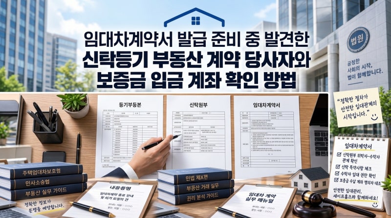 임대차계약 서 발급 준비 중 발견한 신탁등기 부동산 계약 당사자와 보증금 입금 계좌 확인 ....