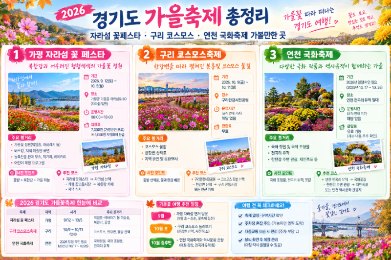 2026 경기도 가을축제 총정리｜자라섬 꽃페스타·구리 코스모스·연천 국화축제 가볼만한 곳