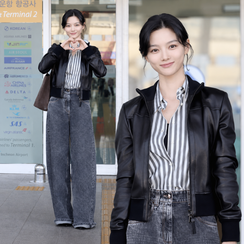 김유정 공항룩, 그냥 와이드 청바지인 줄 알았는데...‘역시 이 브랜드' 였다. (+1800만원대 가....
