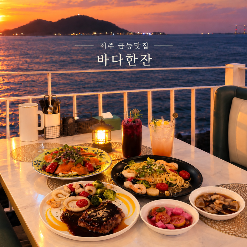 제주금능 맛집 바다한잔 / 바다뷰, 노을뷰, 비양도뷰, 제주 서쪽 뷰맛집