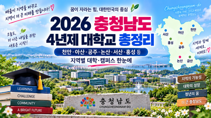 2026 충청남도 4년제 대학교 총정리｜천안·아산·공주·논산·서산·홍성 등 지역별 대학·캠퍼....