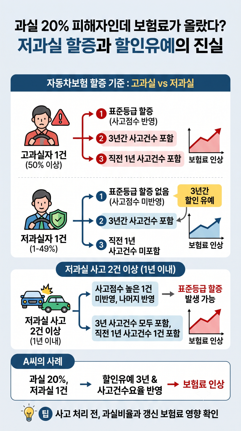 과실 20% 피해자인데 보험료가 올랐다? 저과실 할증과 저과실자 할인유예의 진실
