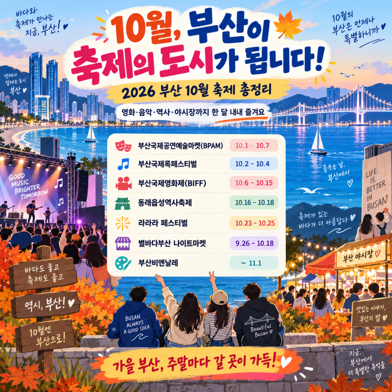 2026 부산 10월 축제 어디 갈까? 영화·록·역사·야시장 일정 총정리