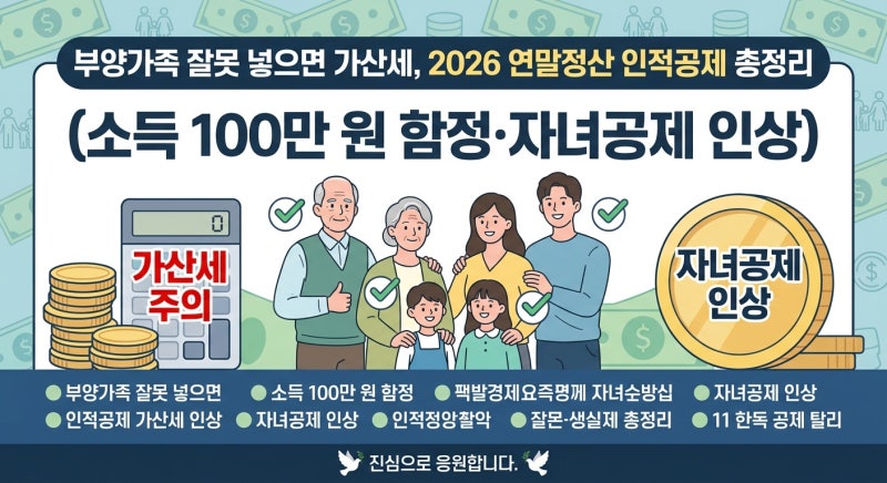부양가족 잘못 넣으면 가산세, 2026 연말정산 인적공제 총정리 (소득 100만 원 함정·자녀공제 ....