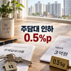 기업은행 주담대 0.5%p 인하 3억이면 단순 계산 연 150만원 차이