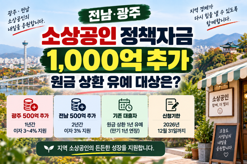 전남광주 소상공인 정책자금 1000억 추가, 원금 상환 유예 대상은?