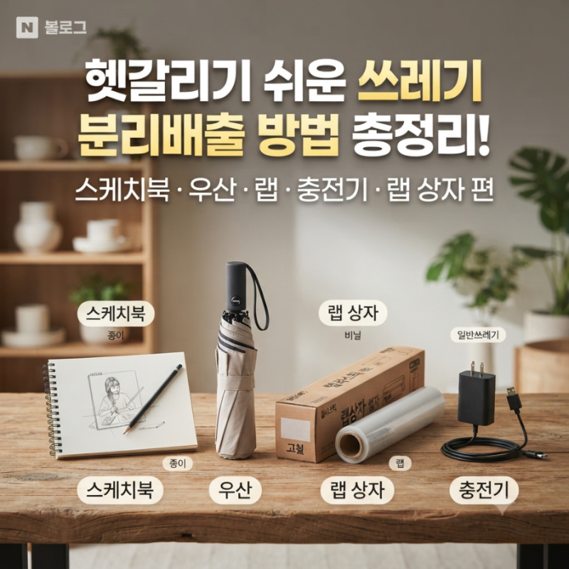 헷갈리기 쉬운 쓰레기 분리배출 방법 총정리! 스케치북·우산·랩·충전기·랩 상자 편