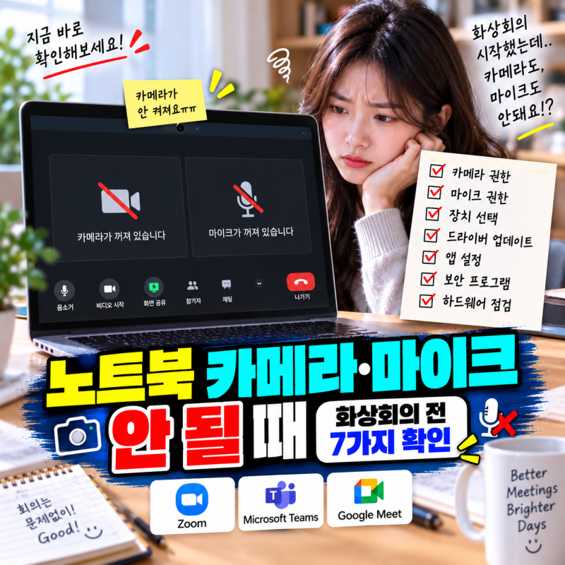 노트북 카메라·마이크 안 될 때｜화상회의 전 7가지 확인