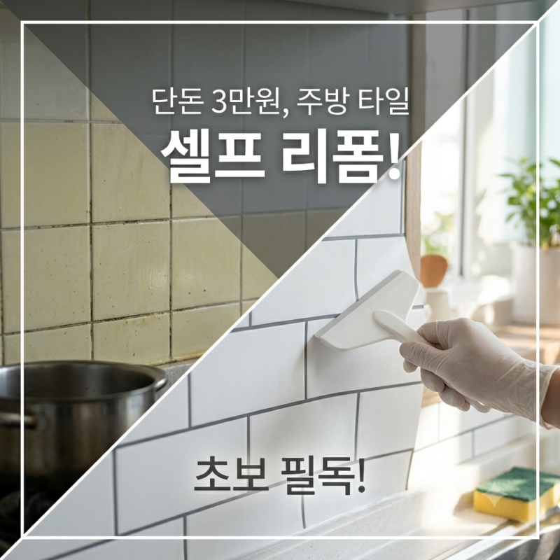 원룸 주방 타일 시트지 셀프 리폼 후기 (3만원 완성)
