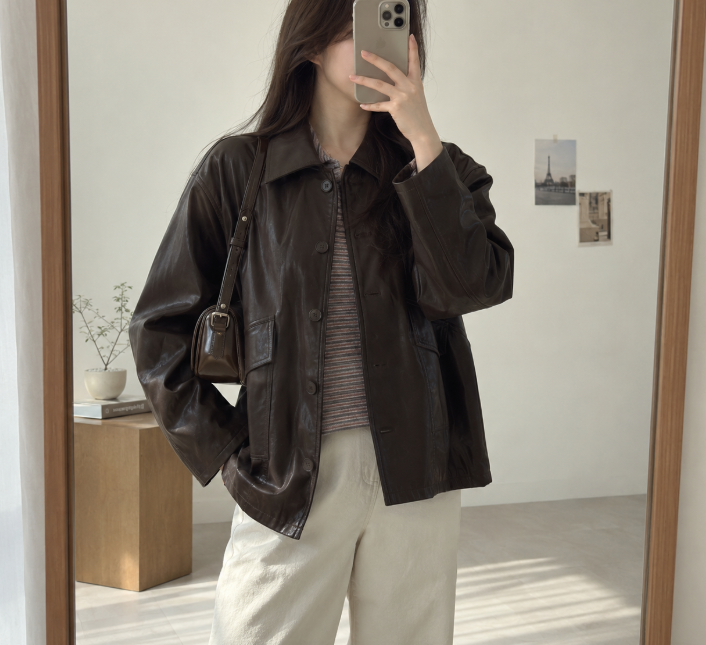 여성 가죽자켓 데일리로 입기 좋은 여유로운 핏, 가을 아우터 추천