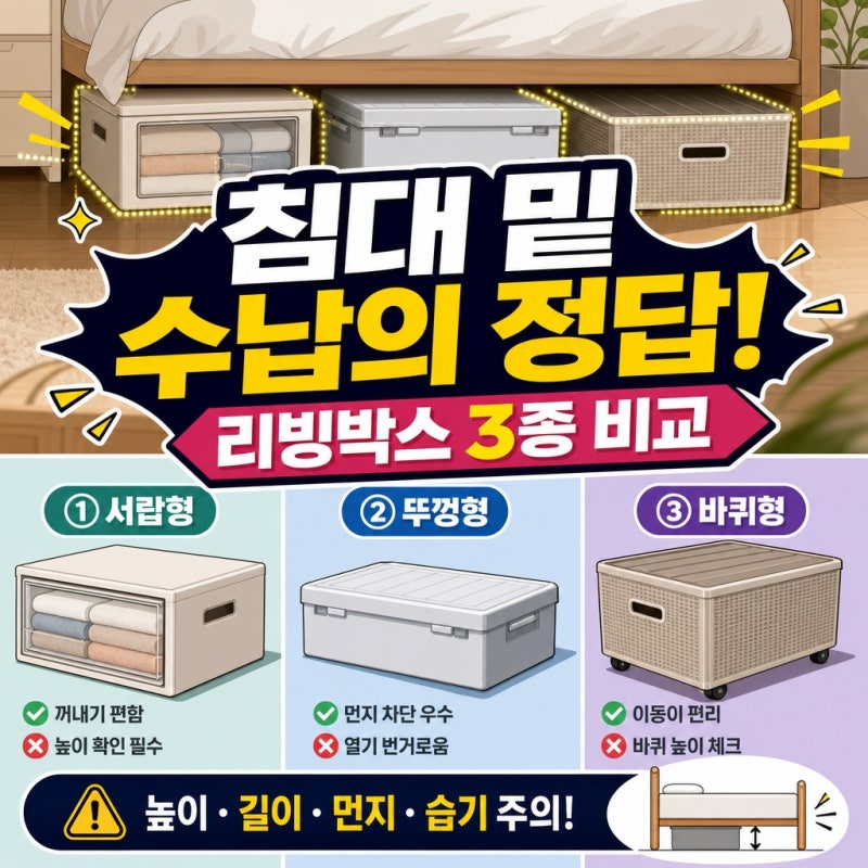 리빙박스 3가지 비교 침대 밑 공간을 활용하는 수납 방법과 주의사항