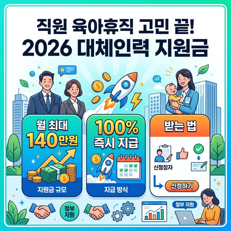 직원 육아휴직 고민 끝! 2026 대체인력 지원금 월 최대 140만원 100% 즉시 지급 받는 법
