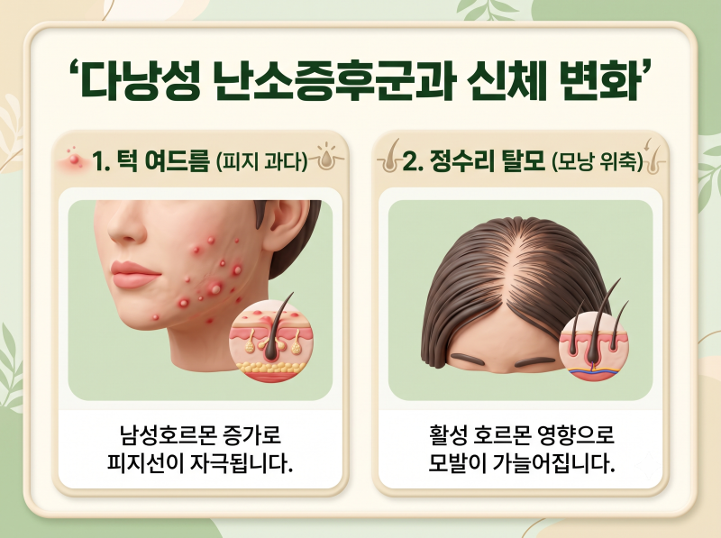 다낭성 난소증후군 여드름과 탈모 증상, 호르몬 불균형 관리 방법