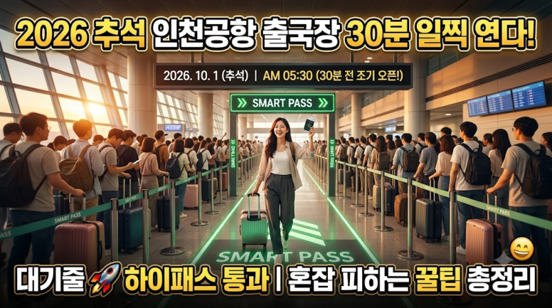 2026 추석 인천공항 출국장 30분 일찍 연다! 대기줄 하이패스 통과 혼잡 피하는 꿀팁 총정리
