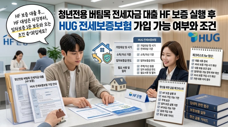 청년전용 버팀목 전세자금 대출 HF 보증 실행 후 HUG 전세보증보험 가입 가능 여부와 조건