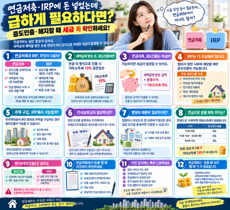 연금저축·IRP에 돈 넣었는데 급하게 필요하다면? 중도인출·해지할 때 세금 꼭 확인하세요