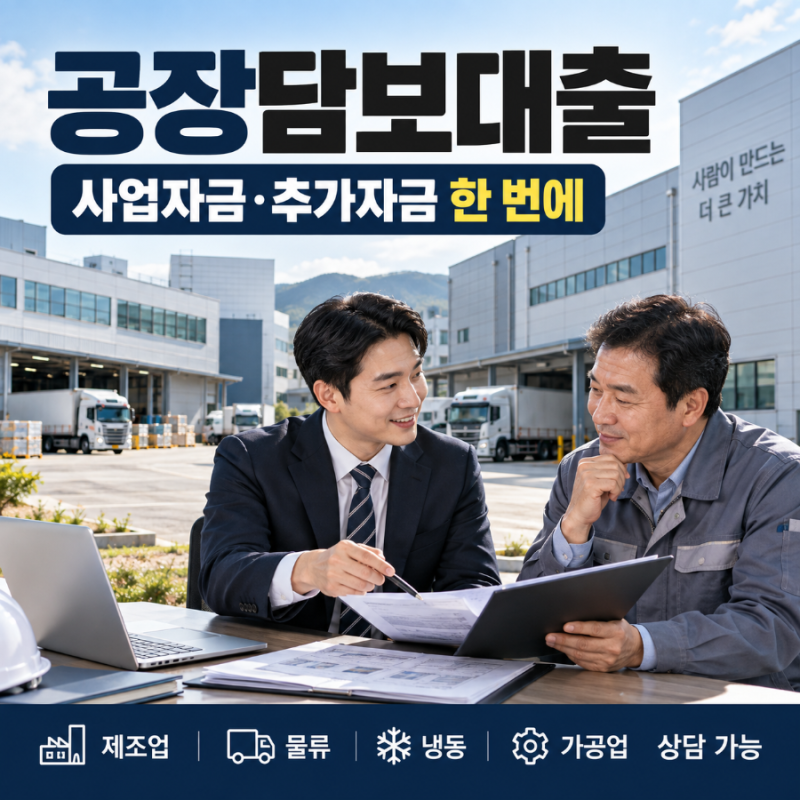 공장담보대출-사업자금·추가자금,업종과 지역에따라 달라지는 조건