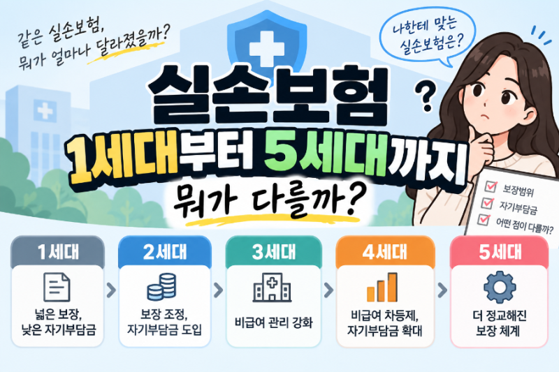 실손보험 1세대부터 5세대까지 뭐가 다를까? 보장범위·자기부담금 차이 정리