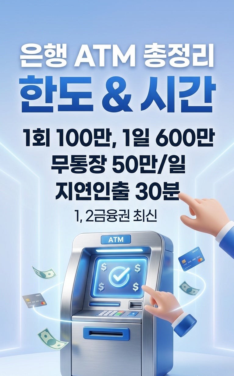 은행 ATM 이용시간 입출금 이체 한도 총정리 1금융 2금융