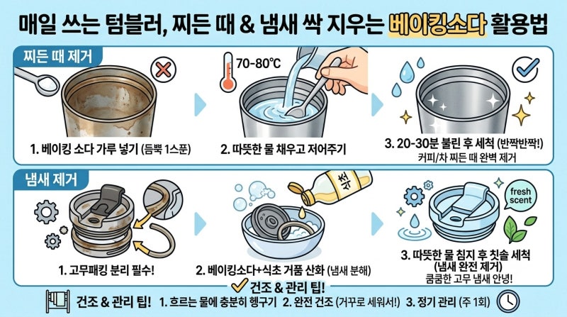 텀블러 커피 찌든 때, 쿰쿰한 냄새 '이것' 하나로 끝! (베이킹소다 텀블러 세척법)