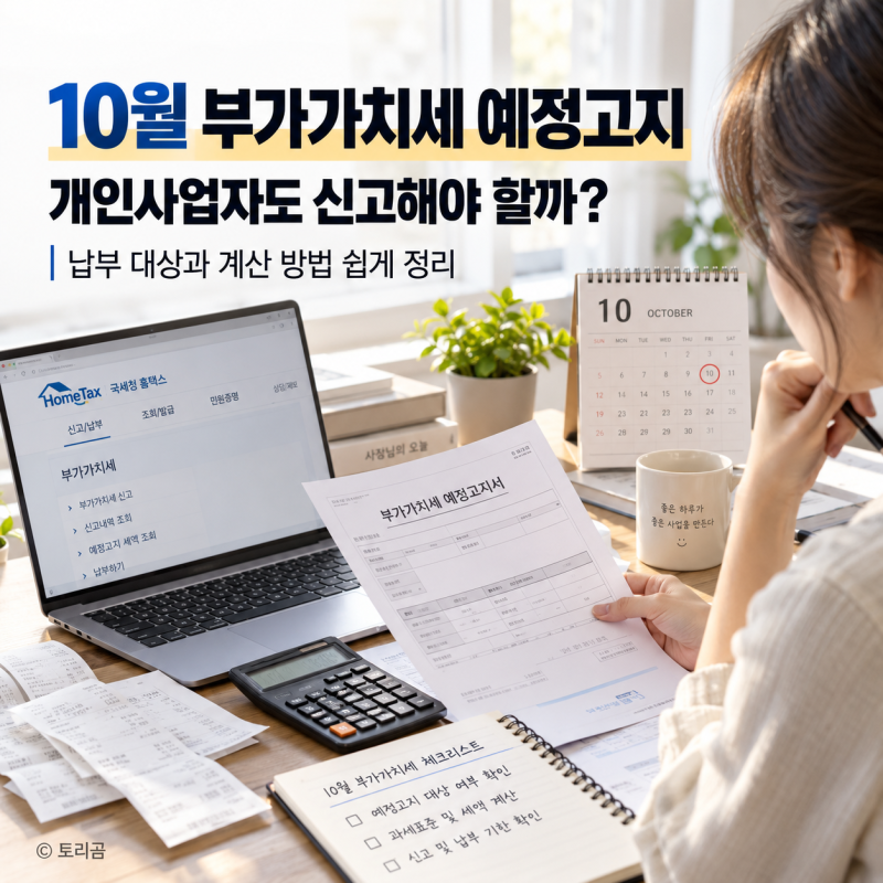 10월 부가가치세 예정고지, 개인사업자도 신고해야 할까? 납부 대상과 계산 방법