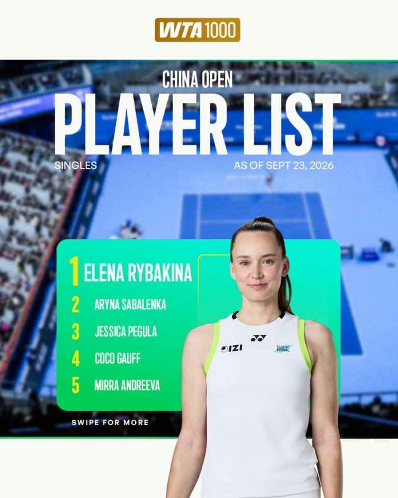 2026 중국오픈(WTA 1000) 엔트리 리스트 공개