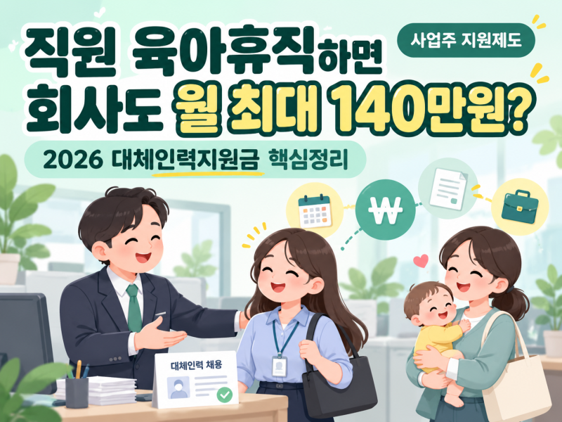 2026 육아휴직 대체인력지원금직원이 육아휴직 쓰면 회사도 월 최대 140만 원 받을 수 있습니....