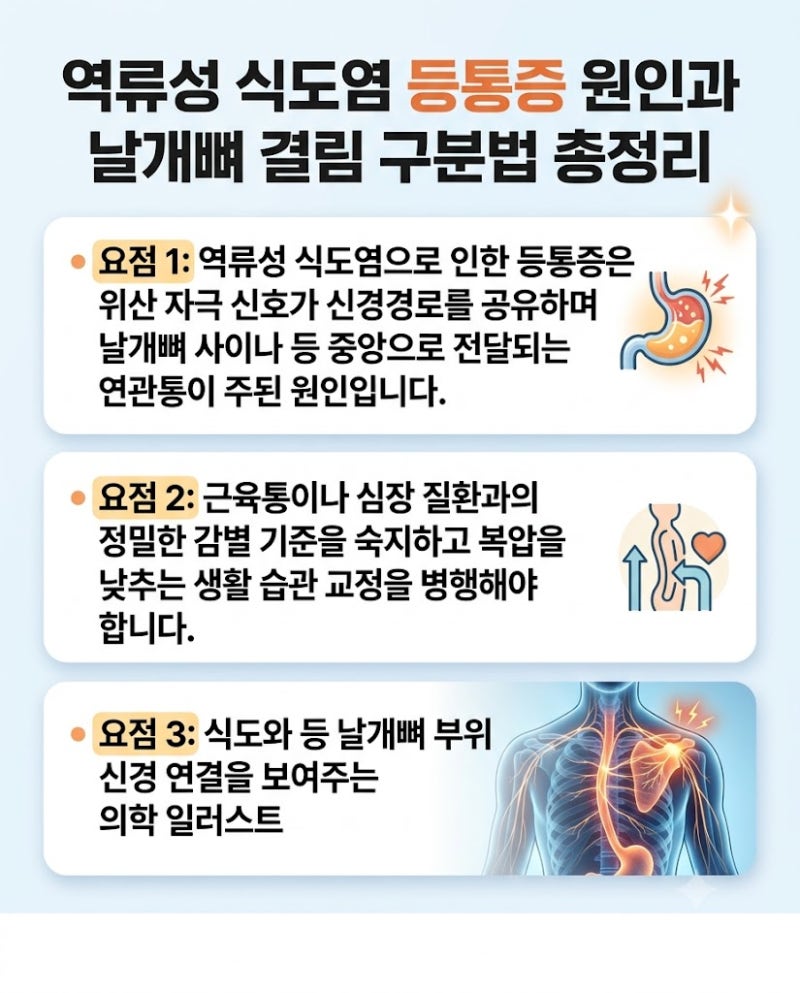 역류성 식도염 등통증 원인과 날개뼈 결림 구분법 총정리