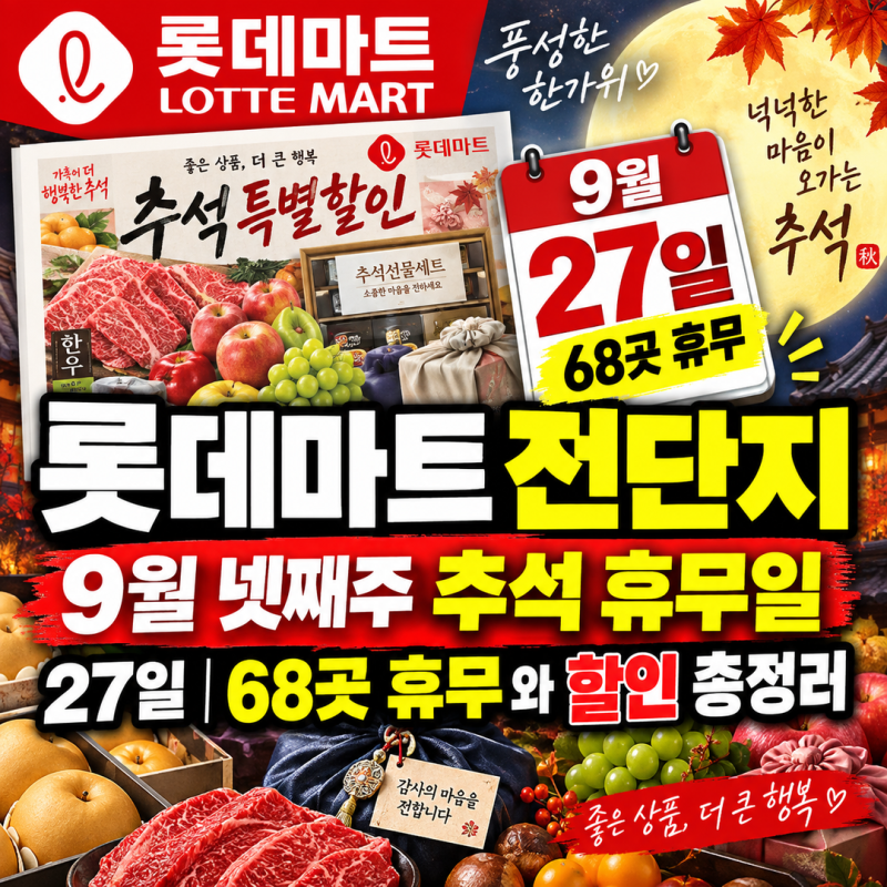 롯데마트 전단지 9월 넷째주 추석 휴무일 | 27일 68곳 휴무와 할인 총정리