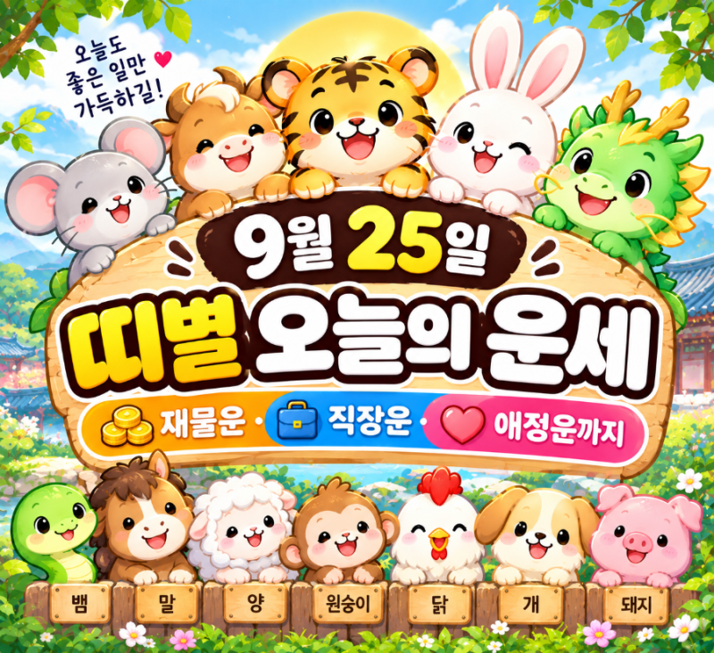 9월 25일 띠별 오늘의 운세 재물운·직장운·애정운까지
