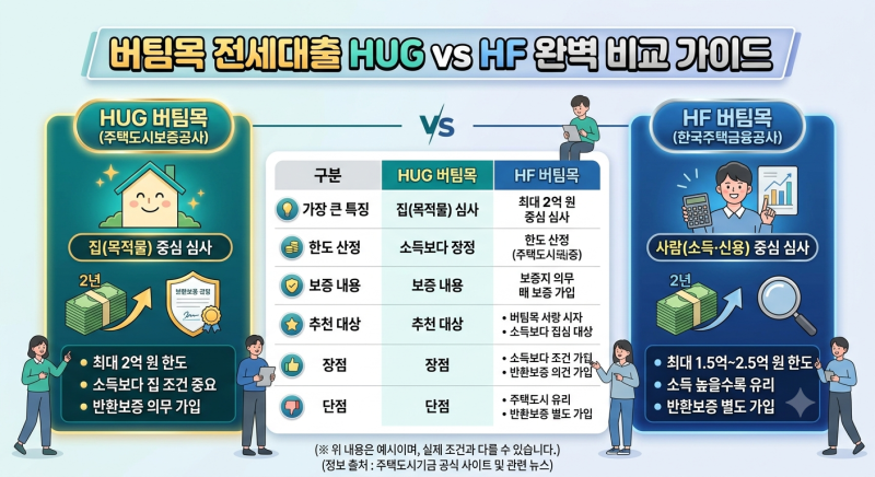 버팀목 전세대출 HUG vs HF 완벽 비교 디테일: 나에게 더 유리한 곳은?