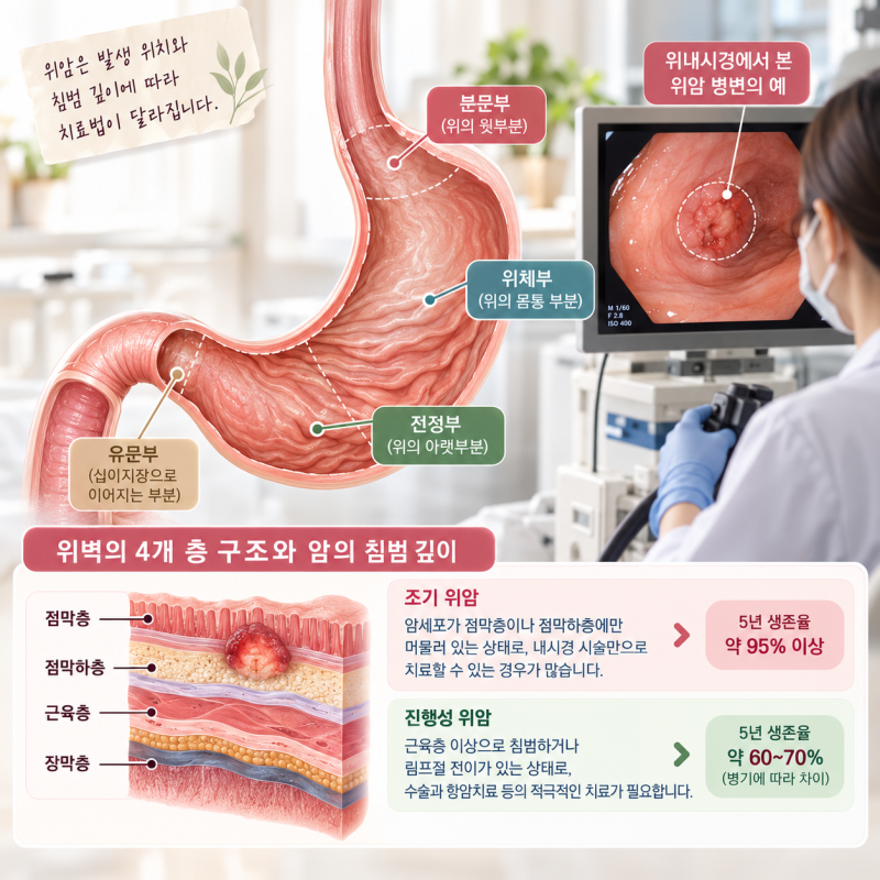 위암 종류와 병기별 치료법 총정리: 조기 위암 내시경 절제부터 부분·전절제 수술까지