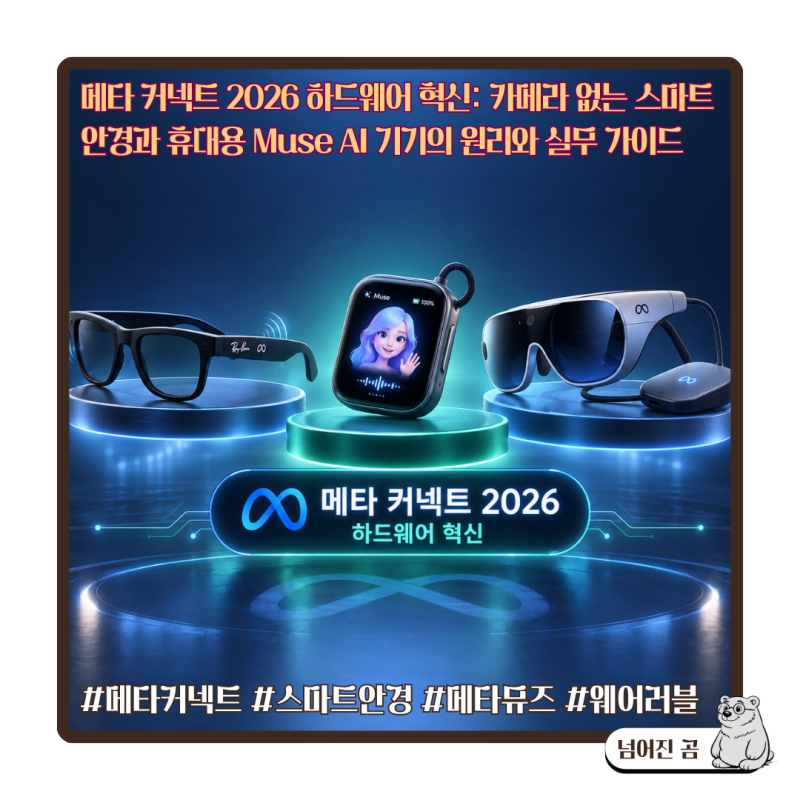 메타 커넥트 2026 하드웨어 혁신: 카메라 없는 스마트 안경과 휴대용 Muse AI 기기의 원리와 실....