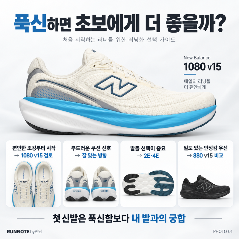 뉴발란스 1080 v15, 푹신하면 초보에게 더 좋을까?｜쿠션·안정감·발볼로 고르는 첫 신발