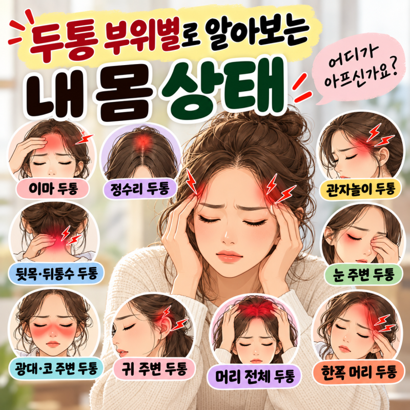 두통 부위별로 알아보는 내 몸 상태_ 이마, 관자놀이, 눈주변, 정수리, 편두통 등 부위별 통증