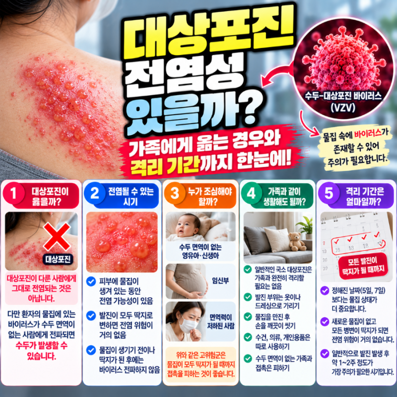 대상포진 전염성 있을까? 가족에게 옮는 경우와 격리 기간