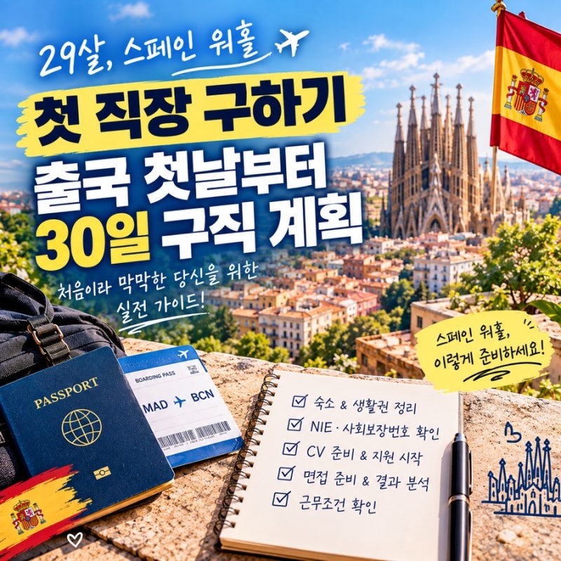 29살 스페인 워홀 2026년 첫 직장 구하기, 출국 첫날부터 30일까지 실제로 움직여야 할 구직 순....