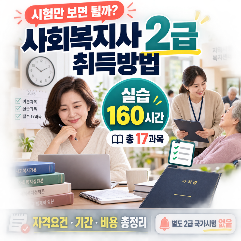 사회복지사 2급 자격증 취득방법｜자격요건·실습 160시간·비용까지 총정리