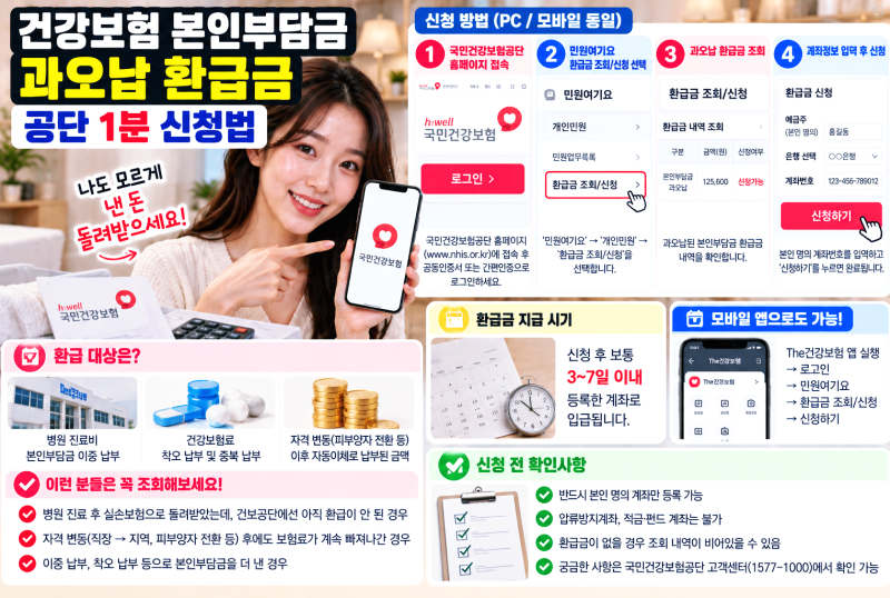 건강보험 본인 부담금 과오납 환급금 공단 1분 신청법