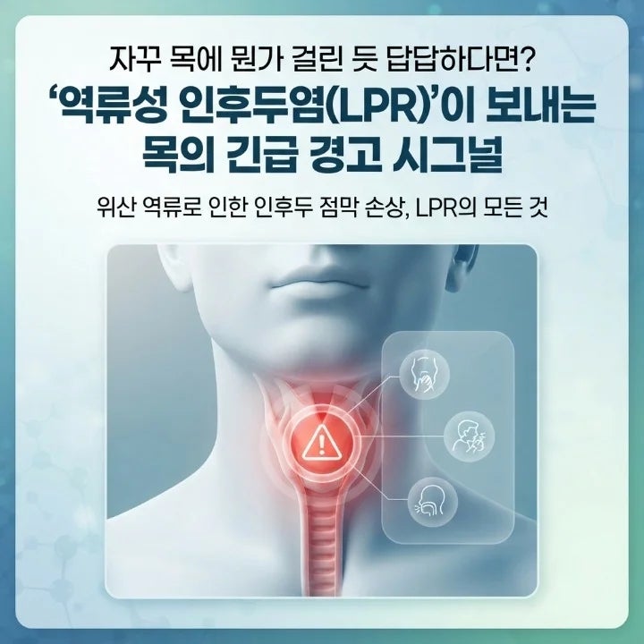 자꾸 목에 뭔가 걸린 듯 답답하다면? 역류성 인후두염(LPR)이 보내는 목의 긴급 경고 시그널