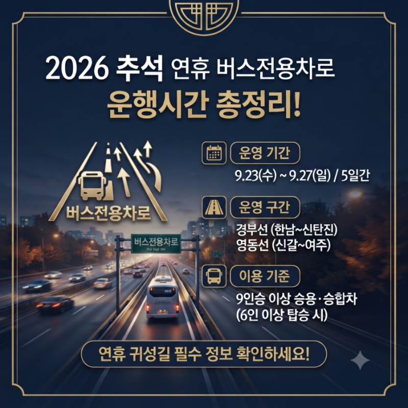 2026년 추석 연휴 버스전용차로 운행시간 총정리! 운영 기간·구간·이용 기준