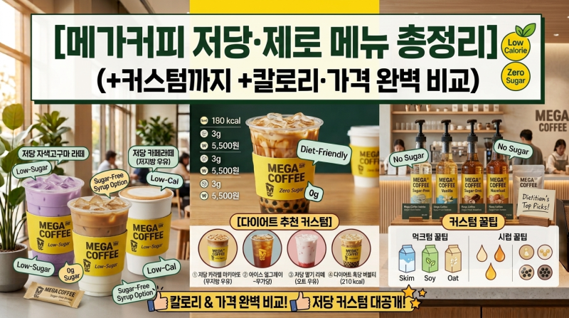 [메가커피] 저당·제로 메뉴, 커스텀까지 총정리 (칼로리·가격 완벽 비교)