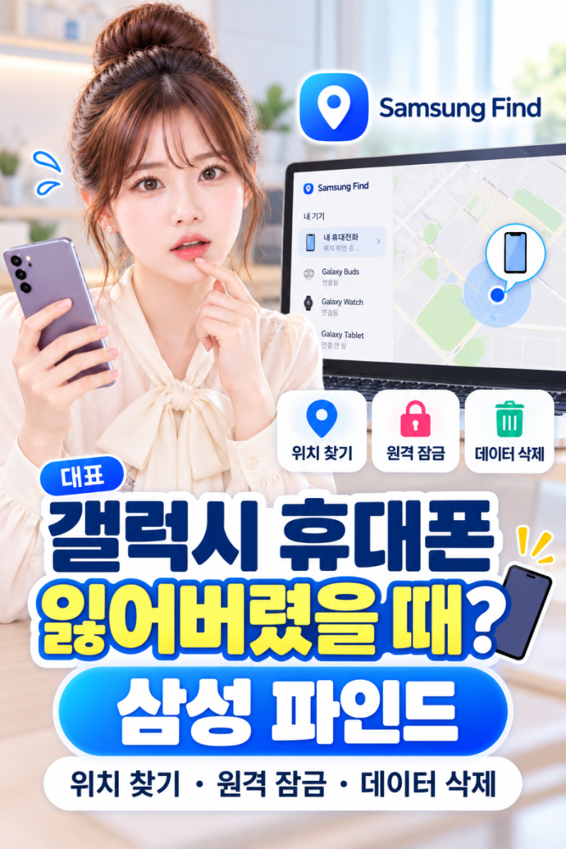 갤럭시 휴대폰 잃어버렸을 때? 삼성 파인드 위치 찾기·원격 잠금·데이터 삭제 방법