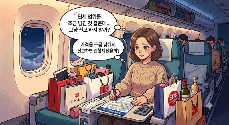 해외여행 쇼핑금액이 면세범위 800달러를 조금 넘긴 것 같은데 그냥 신고안하고 몰래 지나가....